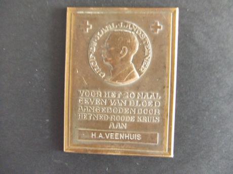 Plakkette Rode Kruis 10 X bloedgeven H.A, Veenhuis